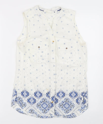 Front view of H&M women’s white basic button-up, size UK 34