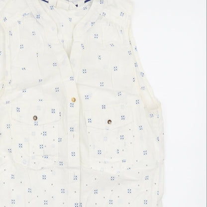 Close-up detail of H&M women’s white basic button-up, size UK 34
