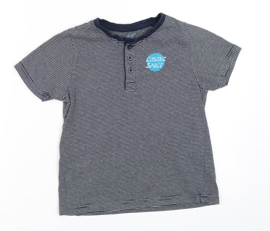 Popperts Boys Blue Striped  Basic T-Shirt Size 6-7 Years