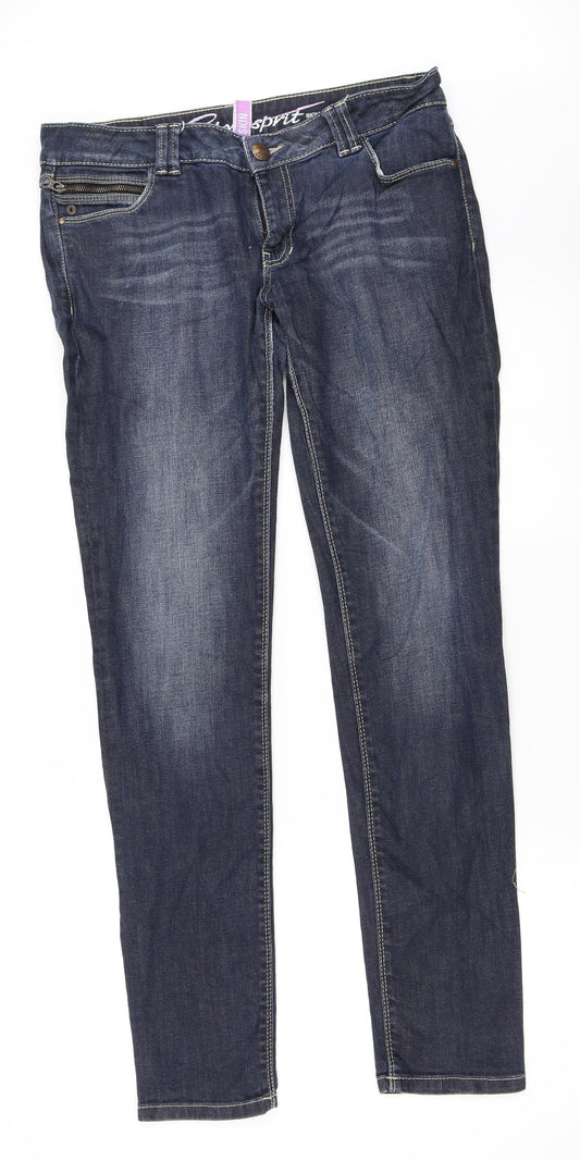 Front view of Skin women’s blue denim straight jeans, size UK 32, in, 32-inch leg