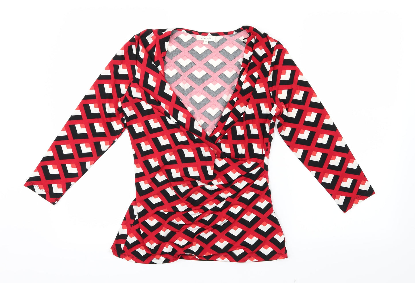 Linea Womens Red Geometric  Basic Blouse Size M