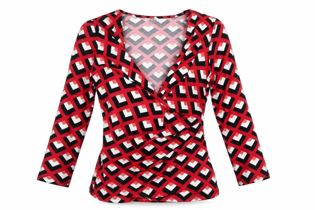 Linea Womens Red Geometric  Basic Blouse Size M