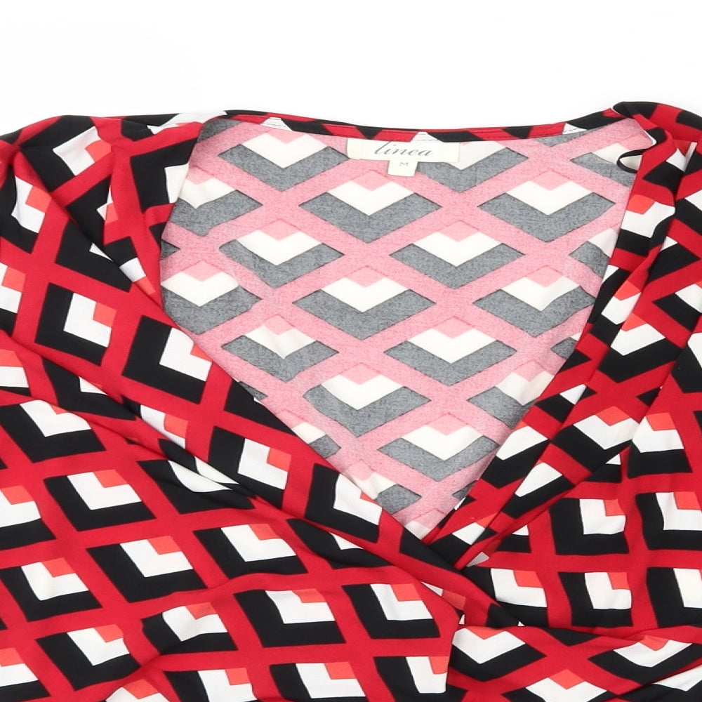 Linea Womens Red Geometric  Basic Blouse Size M