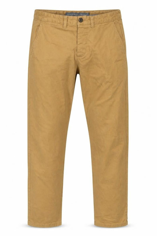Front view of Denim Co. men’s brown trousers, size 29, in, 29-inch leg