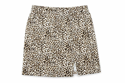 Front view of SHEIN women’s brown animal print a-line skirt, size M