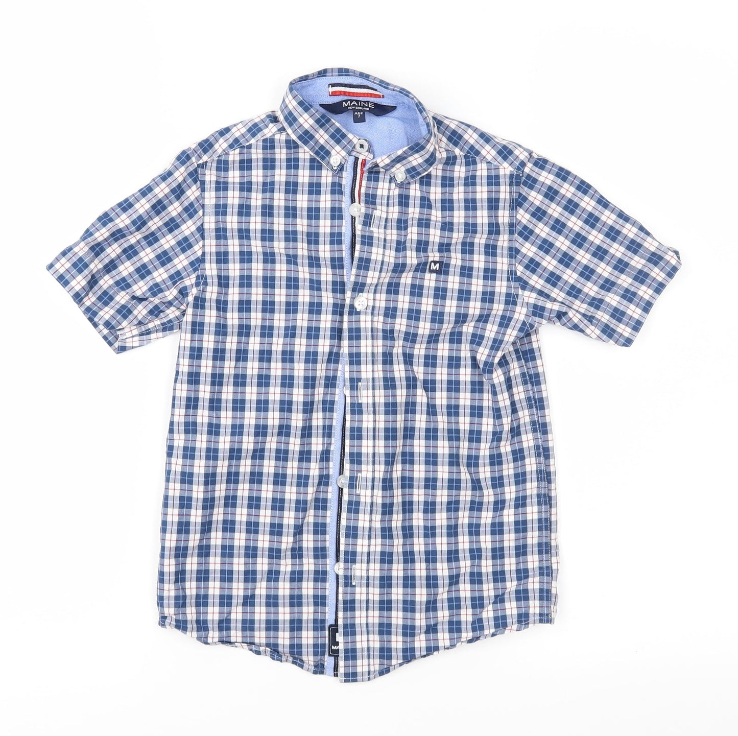 Maine New England Boys Blue Check  Basic Button-Up Size 7 Years