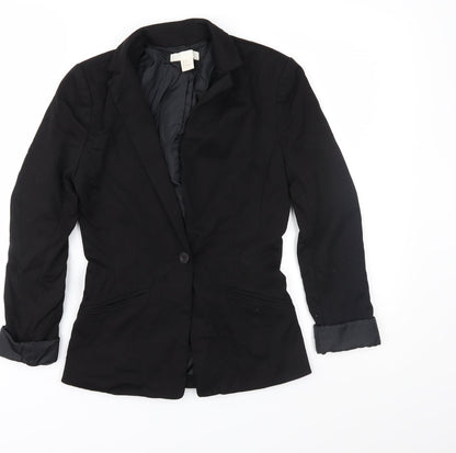 Front view of H&M women’s black jacket suit jacket, size UK 4