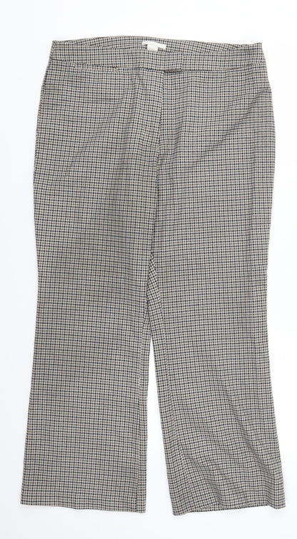 Front view of H&M women’s brown check trousers, size UK 16, 25-inch leg