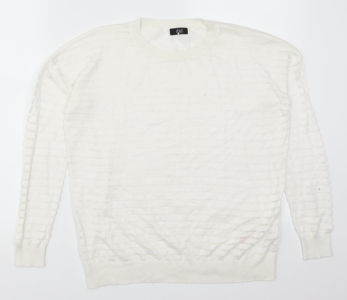 F&F Womens White Striped  Pullover Jumper Size 12