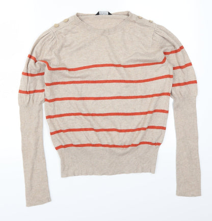 Preloved Dorothy Perkins Womens Beige Striped  Pullover Jumper Size 16  - Orange Stripes - Front