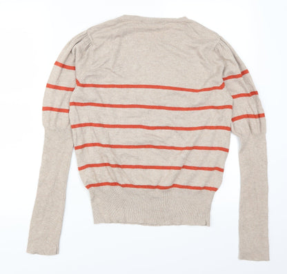Preloved Dorothy Perkins Womens Beige Striped  Pullover Jumper Size 16  - Orange Stripes - Back