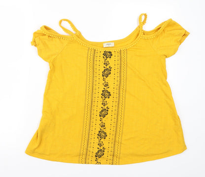 Front view of Papaya women’s yellow floral basic tank, size UK 12