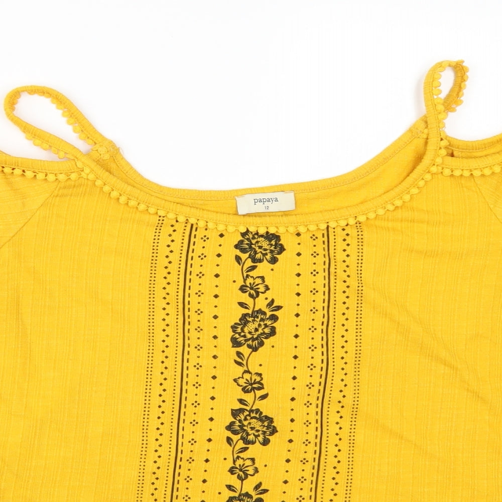 Papaya Womens Yellow Floral  Basic Tank Size 12