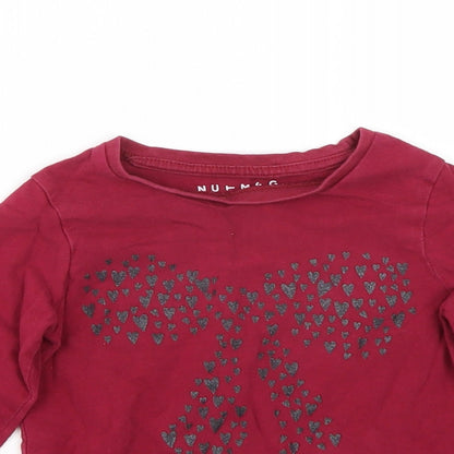 Close-up detail of Nutmeg girls’ purple basic t-shirt, size 2-3, years