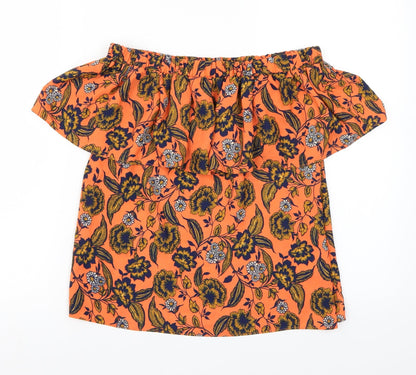 Additional front view of Peacocks women’s orange floral basic blouse, size UK 8