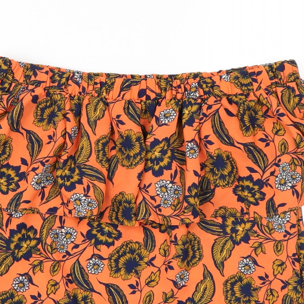 Peacocks Womens Orange Floral  Basic Blouse Size 8