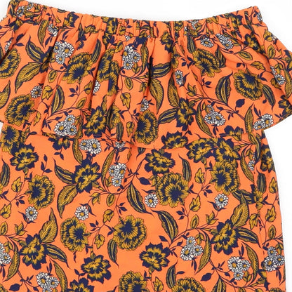 Brand and care label for Peacocks women’s orange floral basic blouse, size UK 8