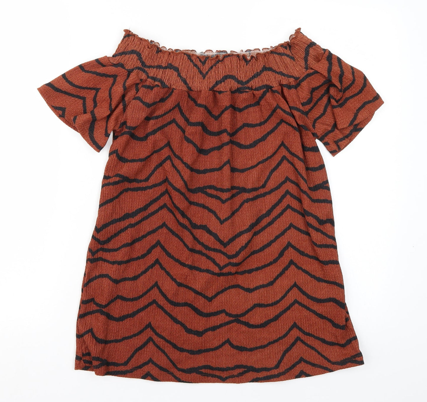 George Womens Brown Animal Print  Basic Blouse Size 8