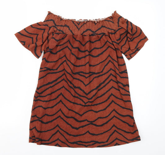George Womens Brown Animal Print  Basic Blouse Size 8