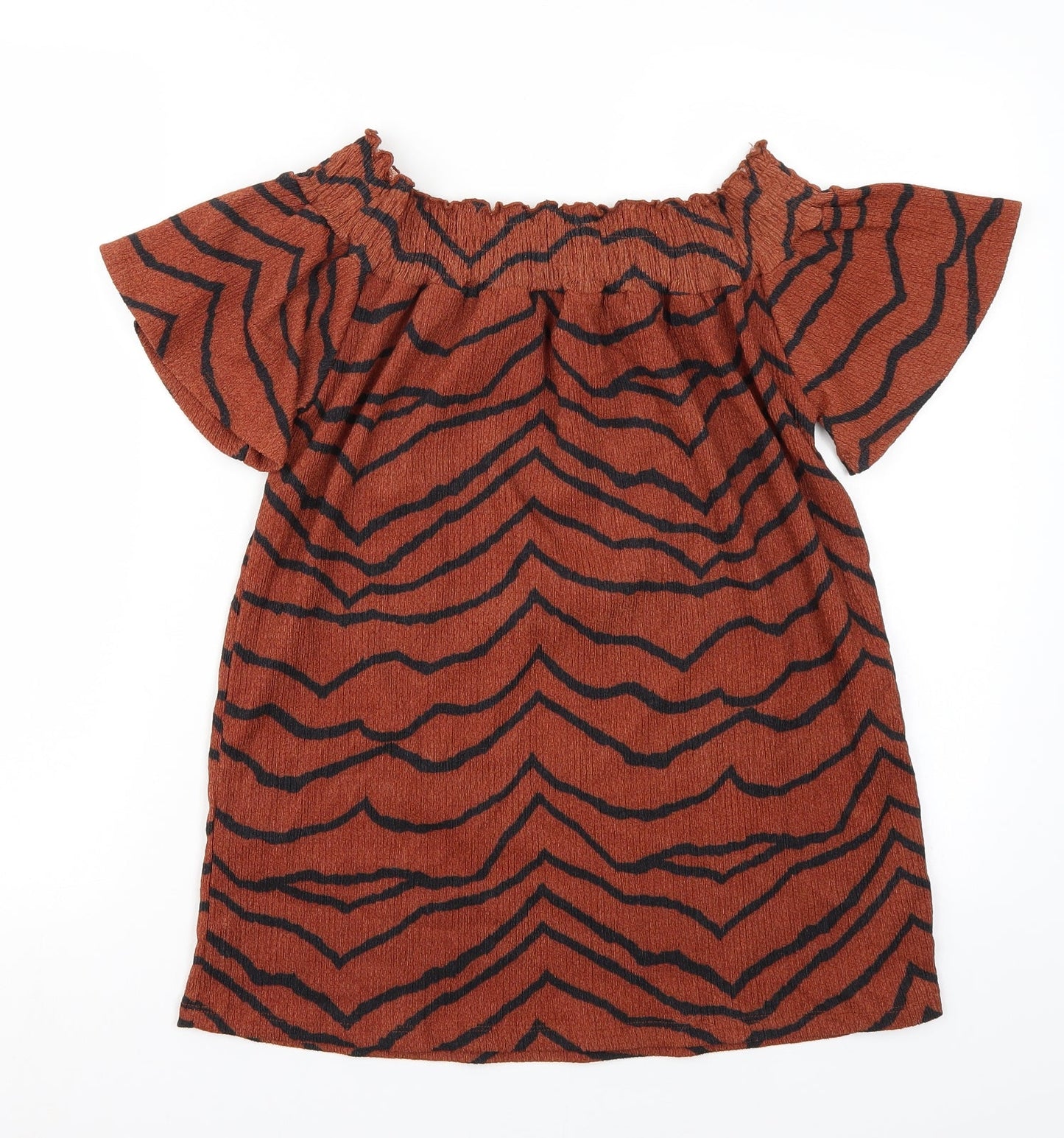 George Womens Brown Animal Print  Basic Blouse Size 8