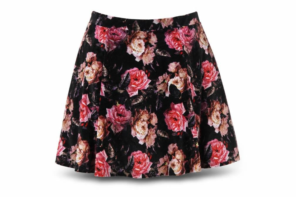 River Island Womens Black Floral Velour Flare Skirt Size 8