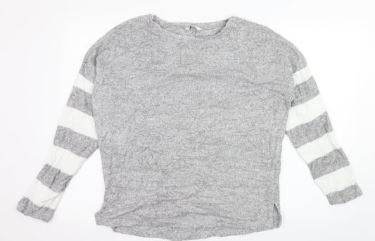 George Womens Grey Striped Knit Pullover Jumper Size S