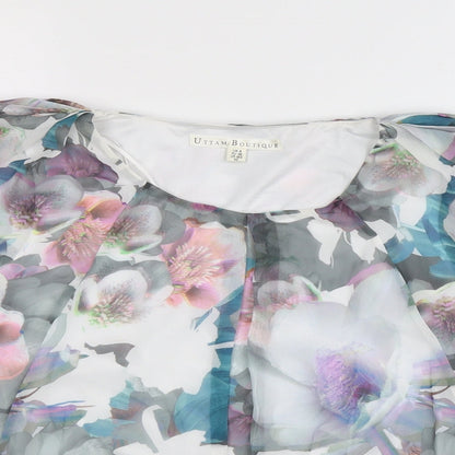 Close-up detail of Utam Boutique women’s multicoloured floral basic blouse, size UK 8