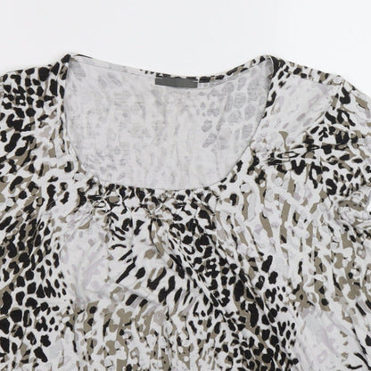 Close-up detail of Preworn women’s multicoloured animal print basic t-shirt, size UK 16