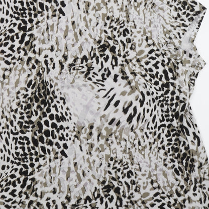 Brand and care label for Preworn women’s multicoloured animal print basic t-shirt, size UK 16