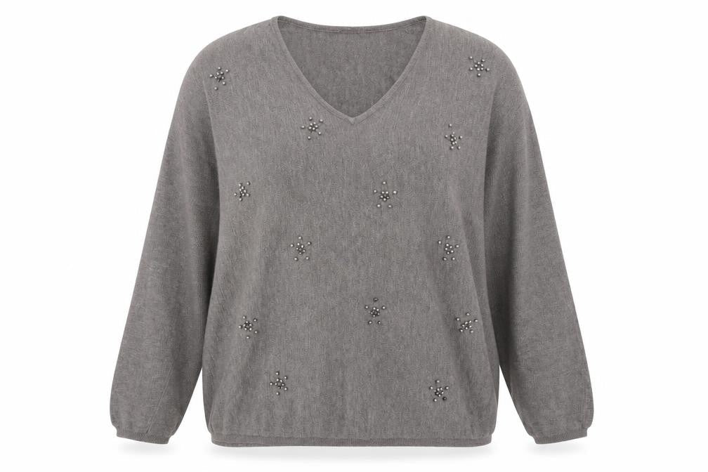 Version Feminin Womens Grey  Knit Pullover Jumper Size 2XL