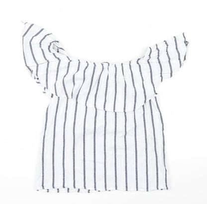 Back view of BELOVED women’s blue striped basic blouse, size UK 38
