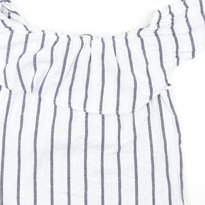 Brand and care label for BELOVED women’s blue striped basic blouse, size UK 38