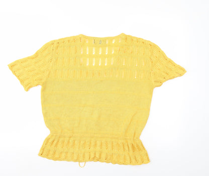 Preloved Escorpion Womens Yellow Striped  Basic Blouse Size 16 - Back