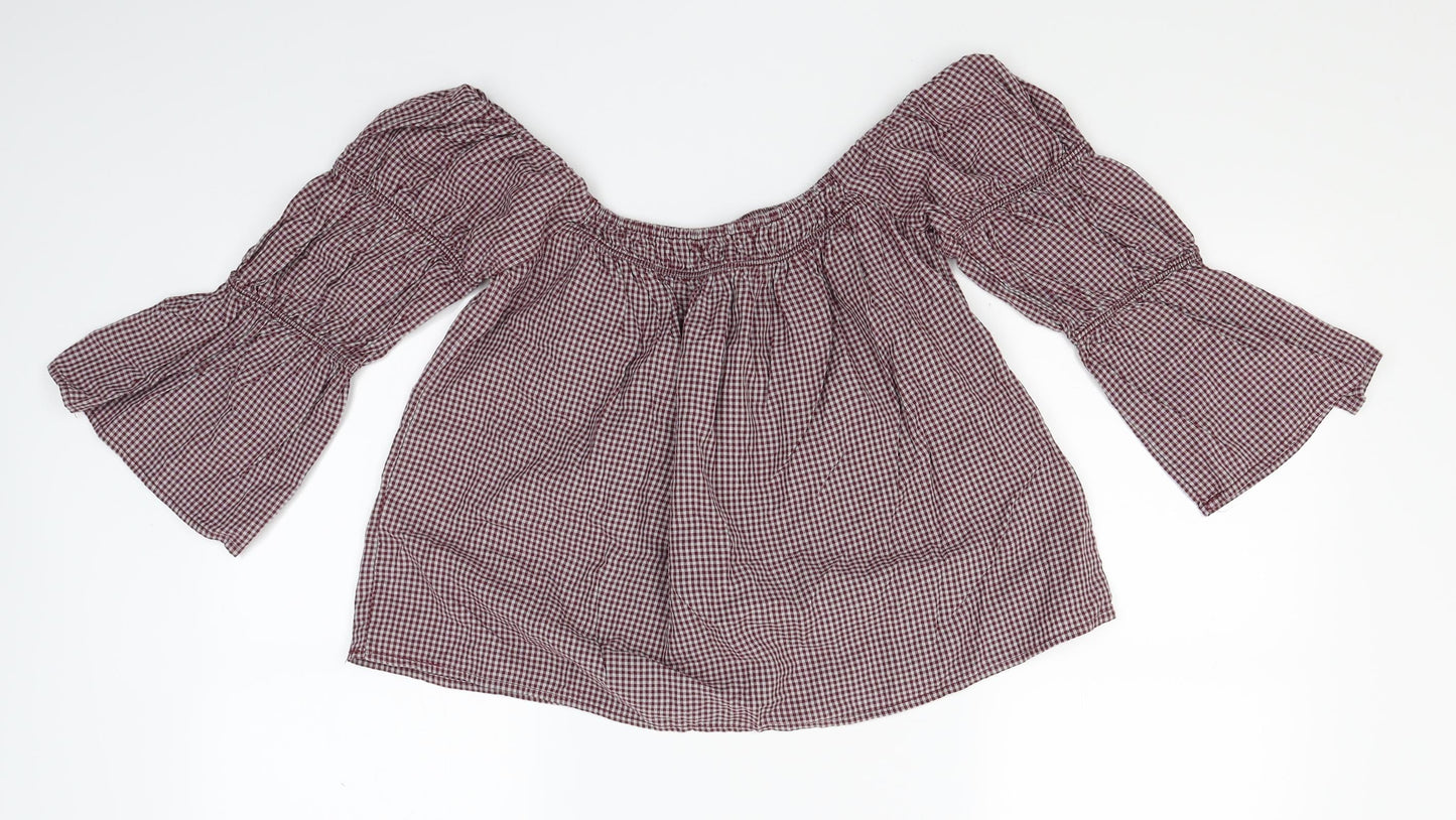 New Look Womens Red Check  Basic Blouse Size 6