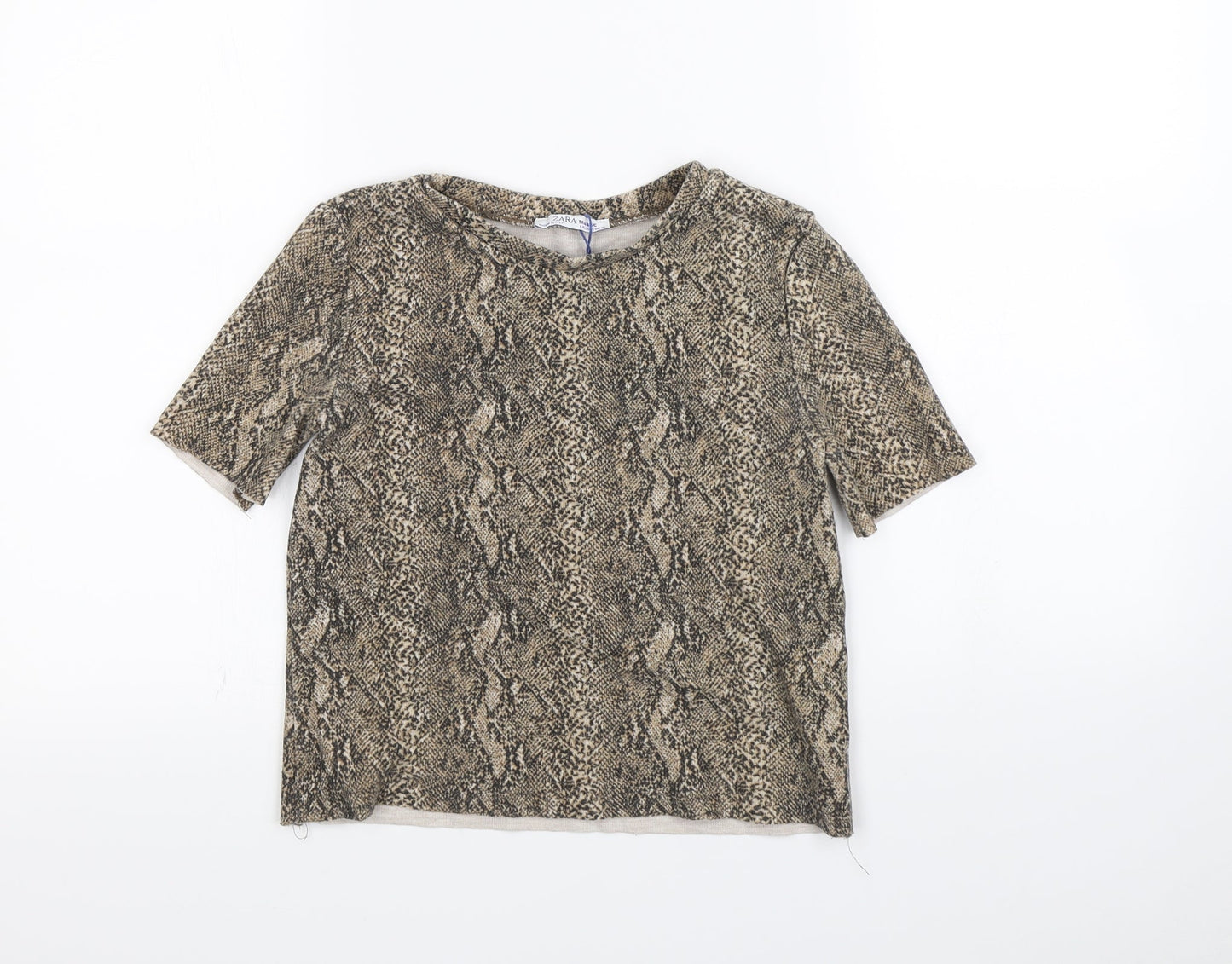 Zara Womens Beige Animal Print  Cropped T-Shirt Size S