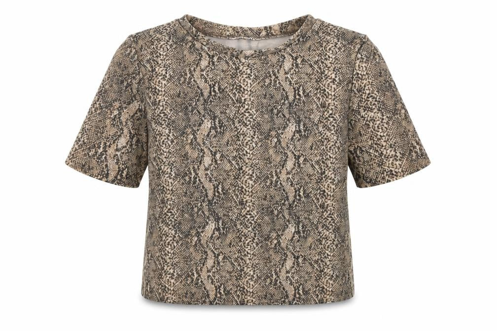 Zara Womens Beige Animal Print  Cropped T-Shirt Size S