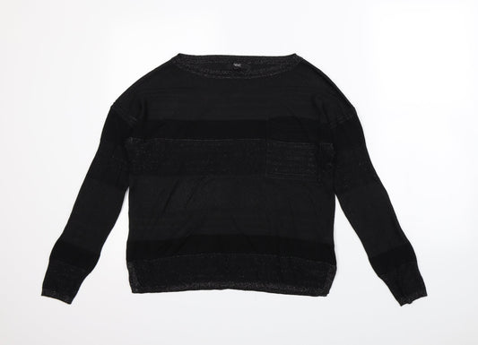 NEXT Womens Black Striped  Pullover Sweatshirt Size 8