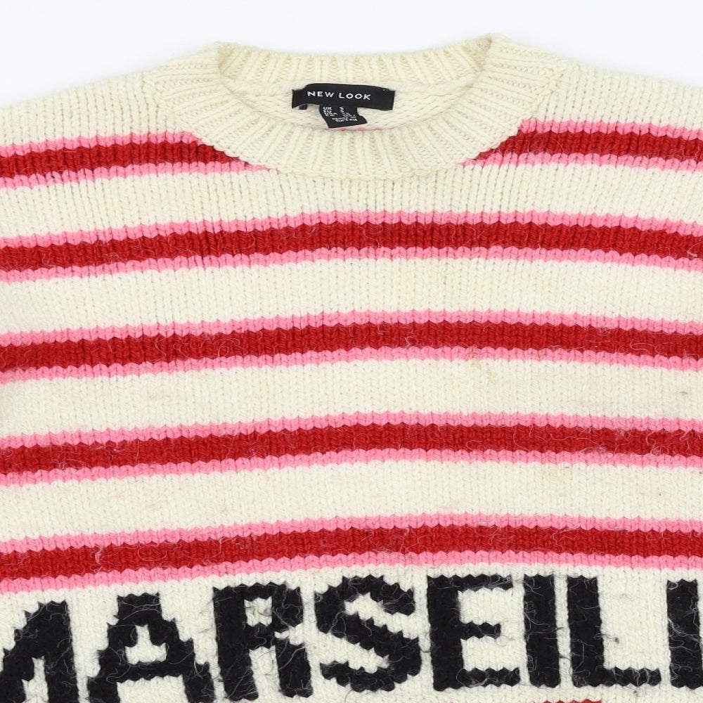New Look Womens Ivory Striped  Pullover Jumper Size S  - graphic