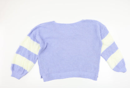 Preloved Boohoo Womens Blue Striped  Pullover Jumper Size S - Back