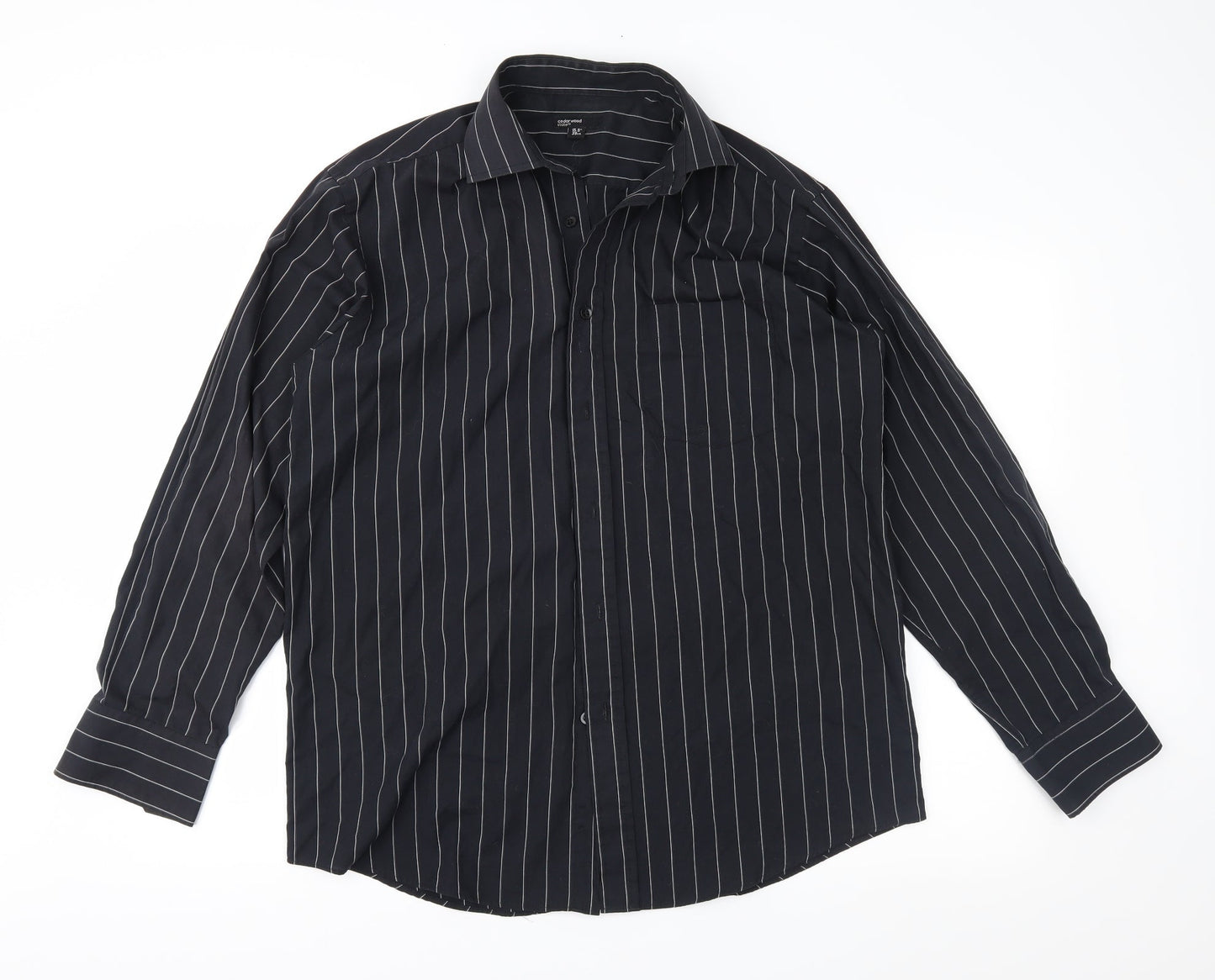 Cedar Wood State Mens Black Striped   Button-Up Size 15.5