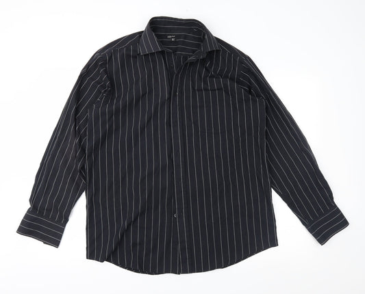 Cedar Wood State Mens Black Striped   Button-Up Size 15.5
