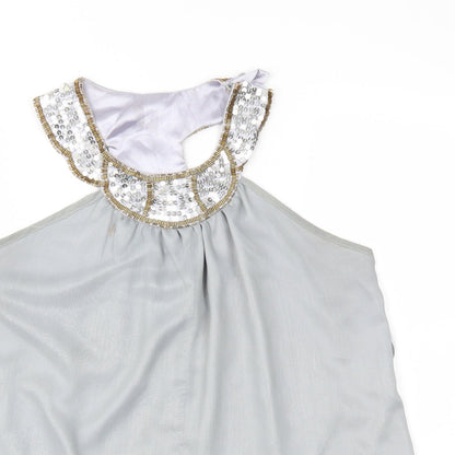 Beauty Angel Womens Grey Geometric Chiffon Basic Blouse Size 14