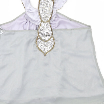Beauty Angel Womens Grey Geometric Chiffon Basic Blouse Size 14