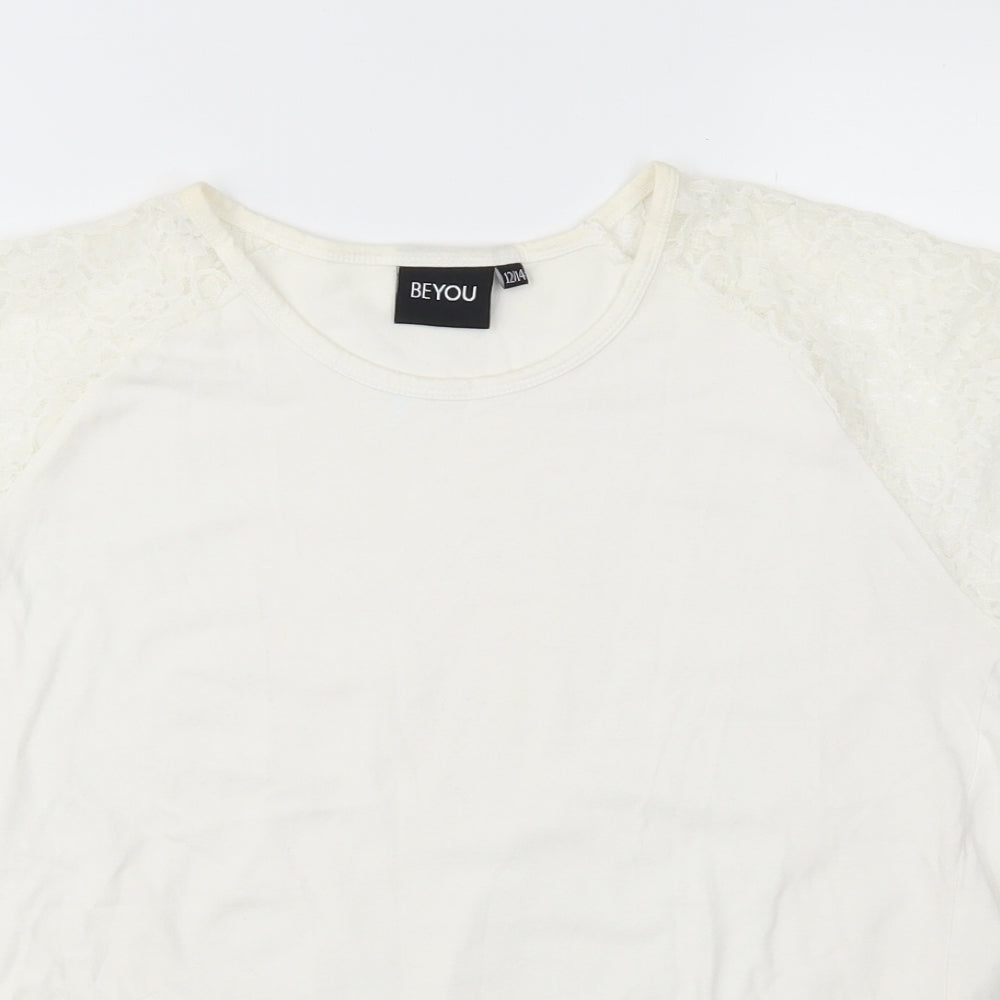 Be You Womens Ivory  Jersey Basic T-Shirt Size 12