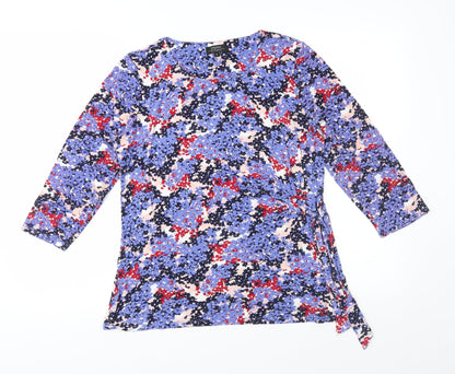 Preloved Papaya Womens Blue Floral Jersey Basic Blouse Size 14 - Front