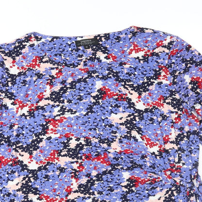 Preloved Papaya Womens Blue Floral Jersey Basic Blouse Size 14 - Detail