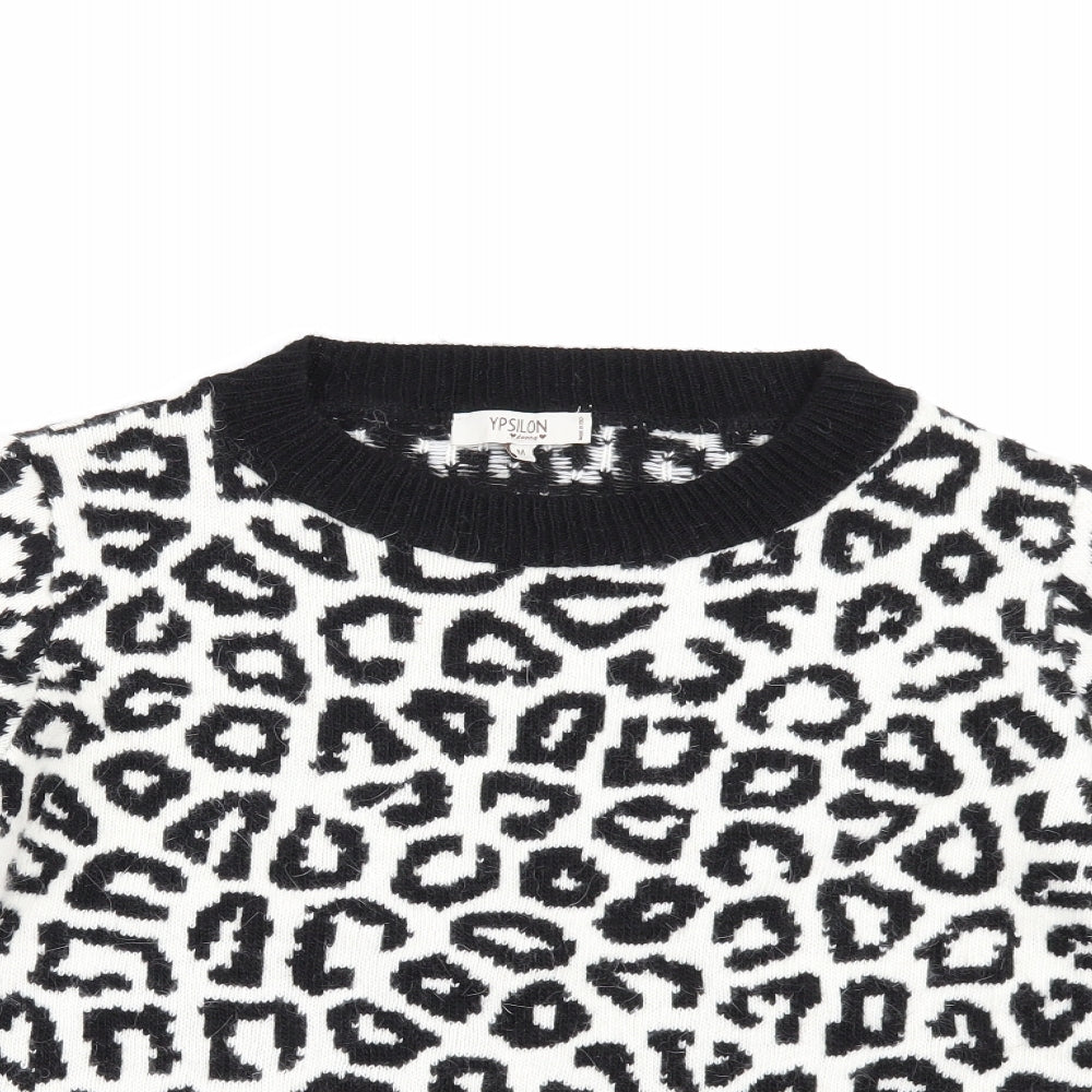 YPSILON Womens White Animal Print  Pullover Jumper Size M