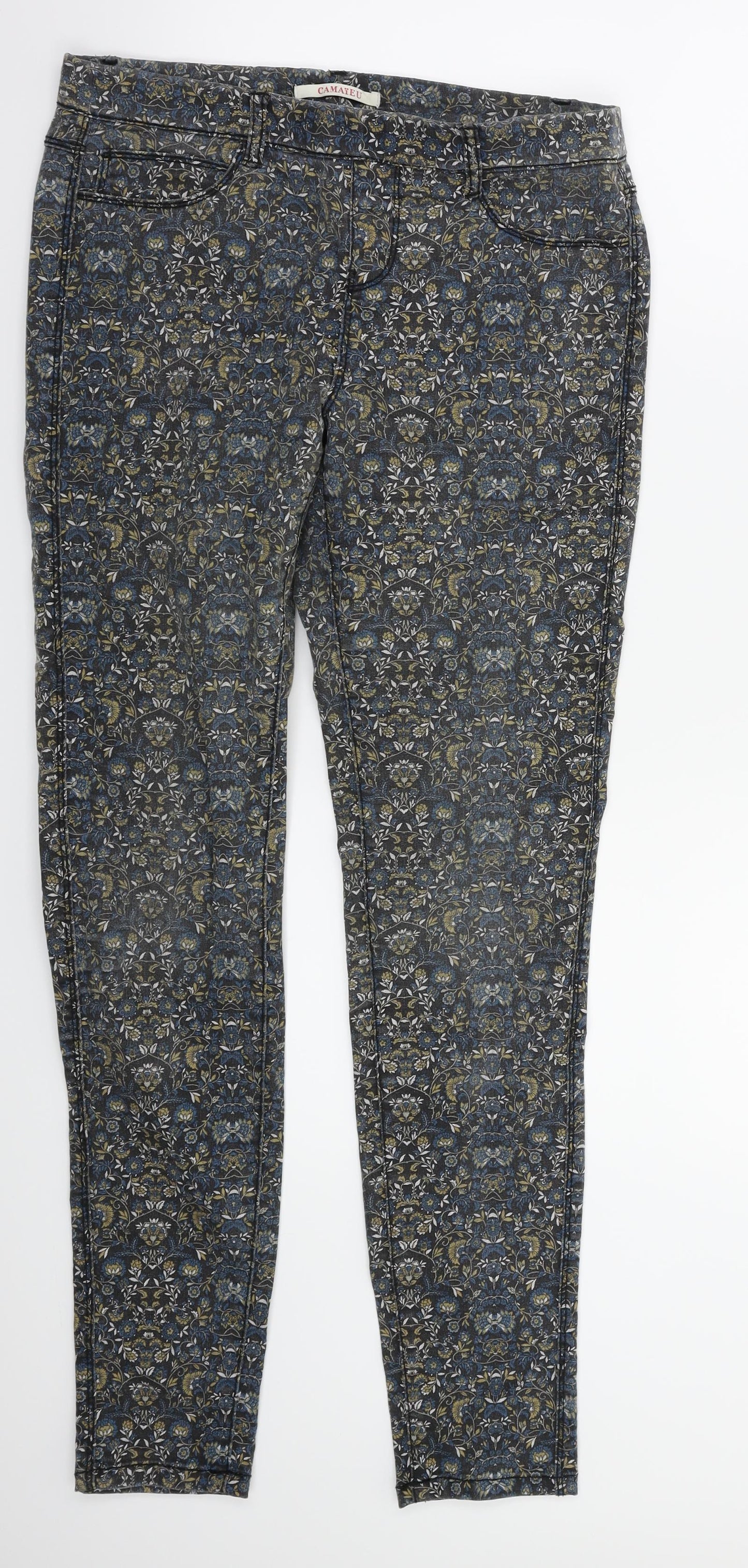 Camaieu Womens Grey Floral  Jegging Trousers Size 10 L30 in