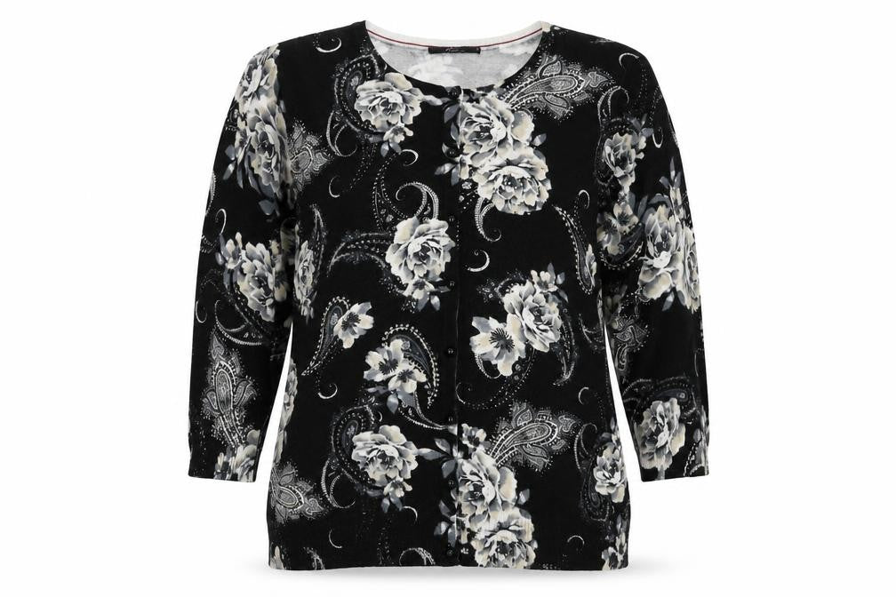 Bonmarché Womens Black Floral Cardigan Jumper Size M