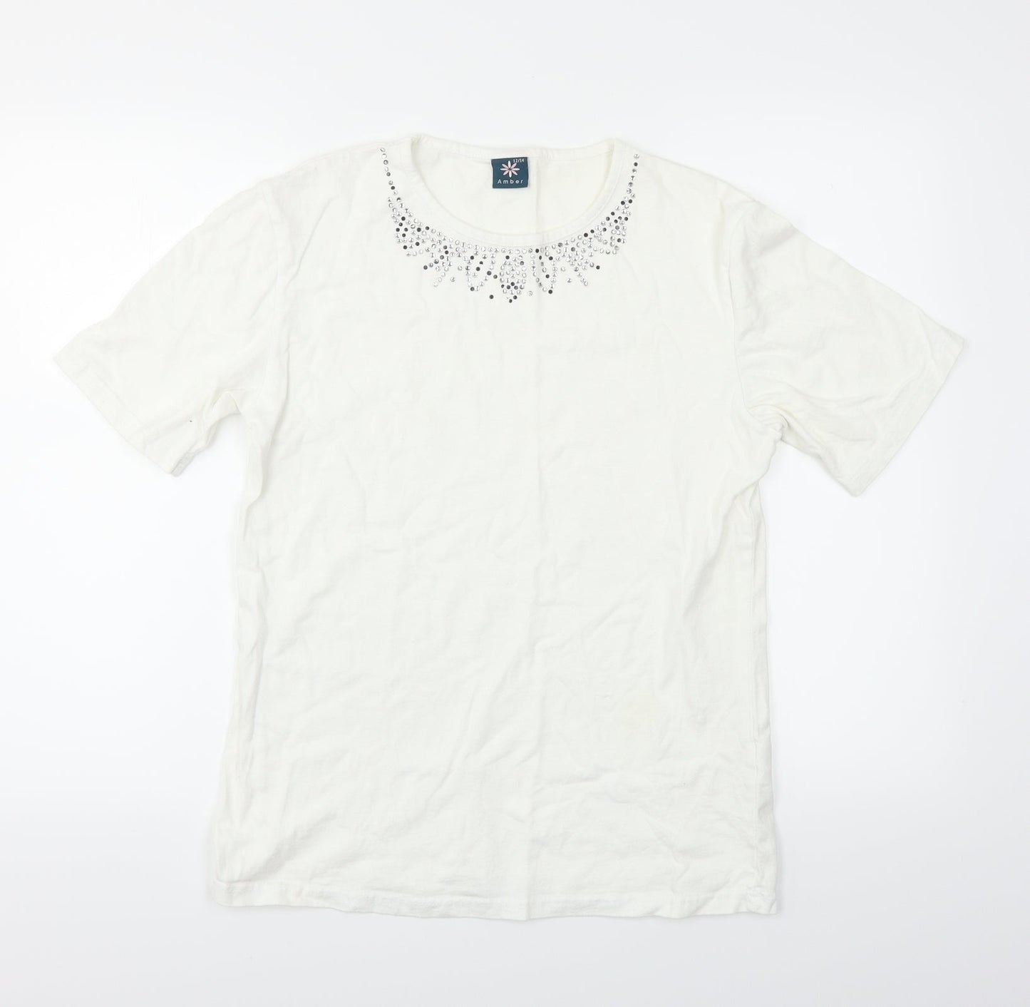 Amber Womens White   Basic T-Shirt Size 12